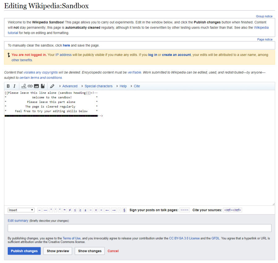Editing Wikipedia Sandbox