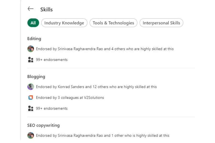 linkedin skills and endorsements