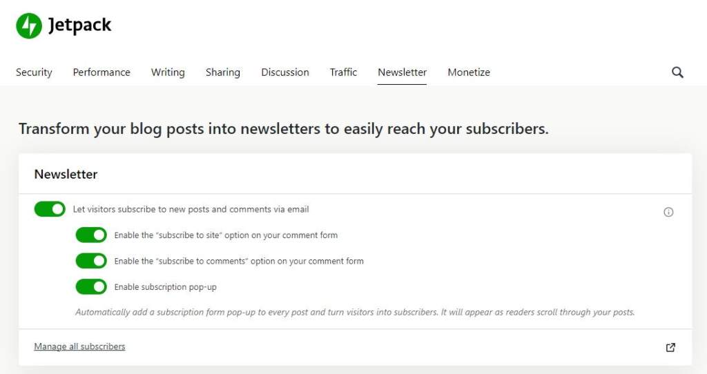 jetpack email newsletter